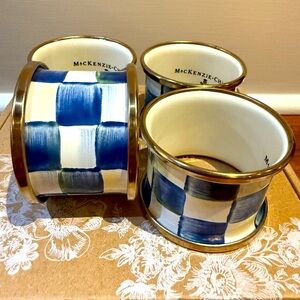 Mackenzieie Childs Royal Check Enamel napkins rings, 8, NWT
